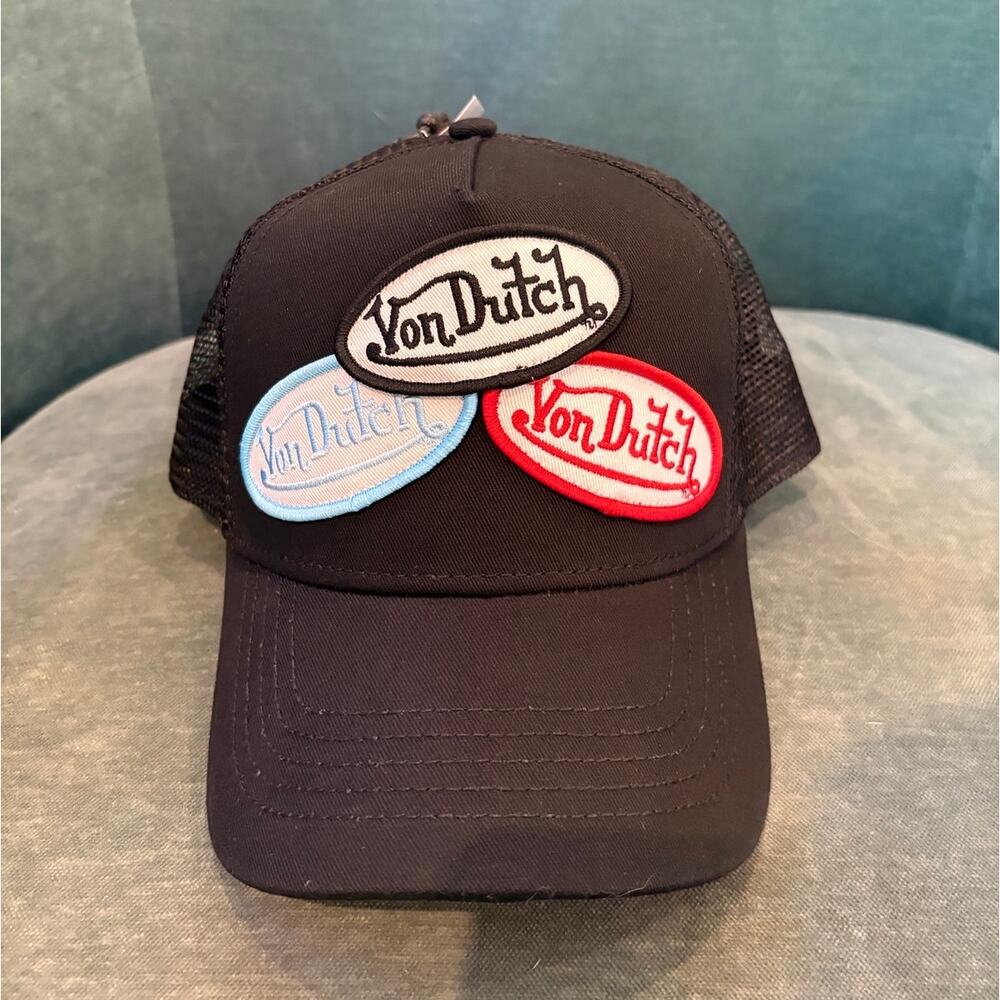 Stylish Von Dutch Black Trucker Hat - 3 Logo Patches - NWT